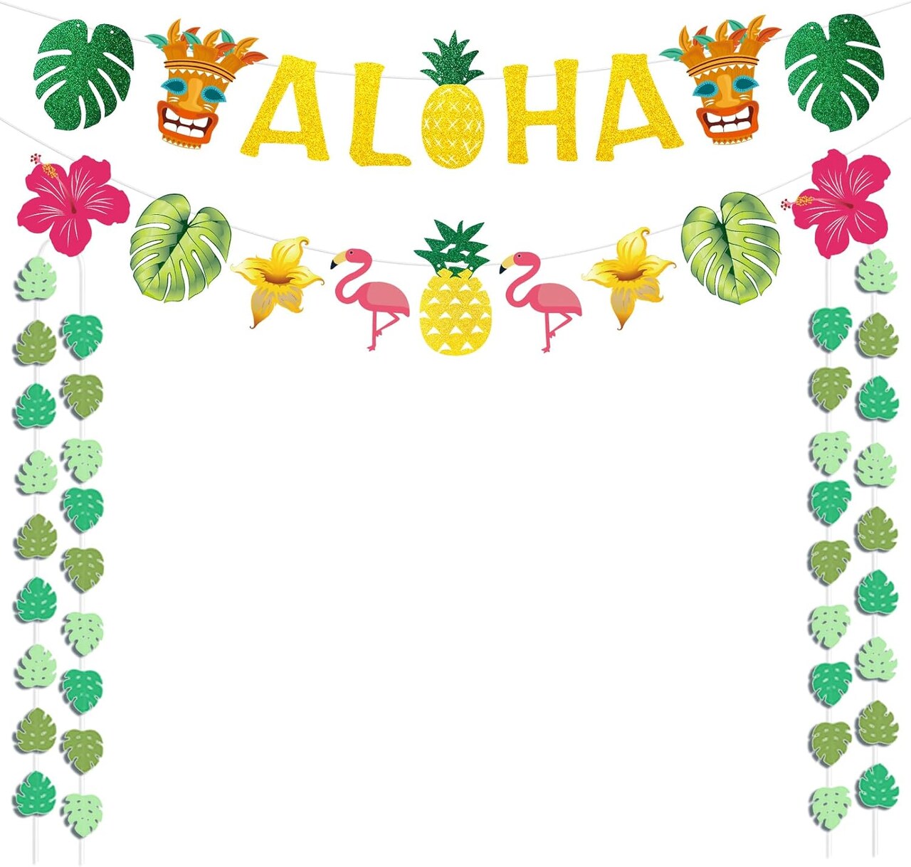 Hawaiian Aloha Party Decorations - Gold Glittery Aloha Banner for Hawaii Tropical Luau Themed Party Supplies